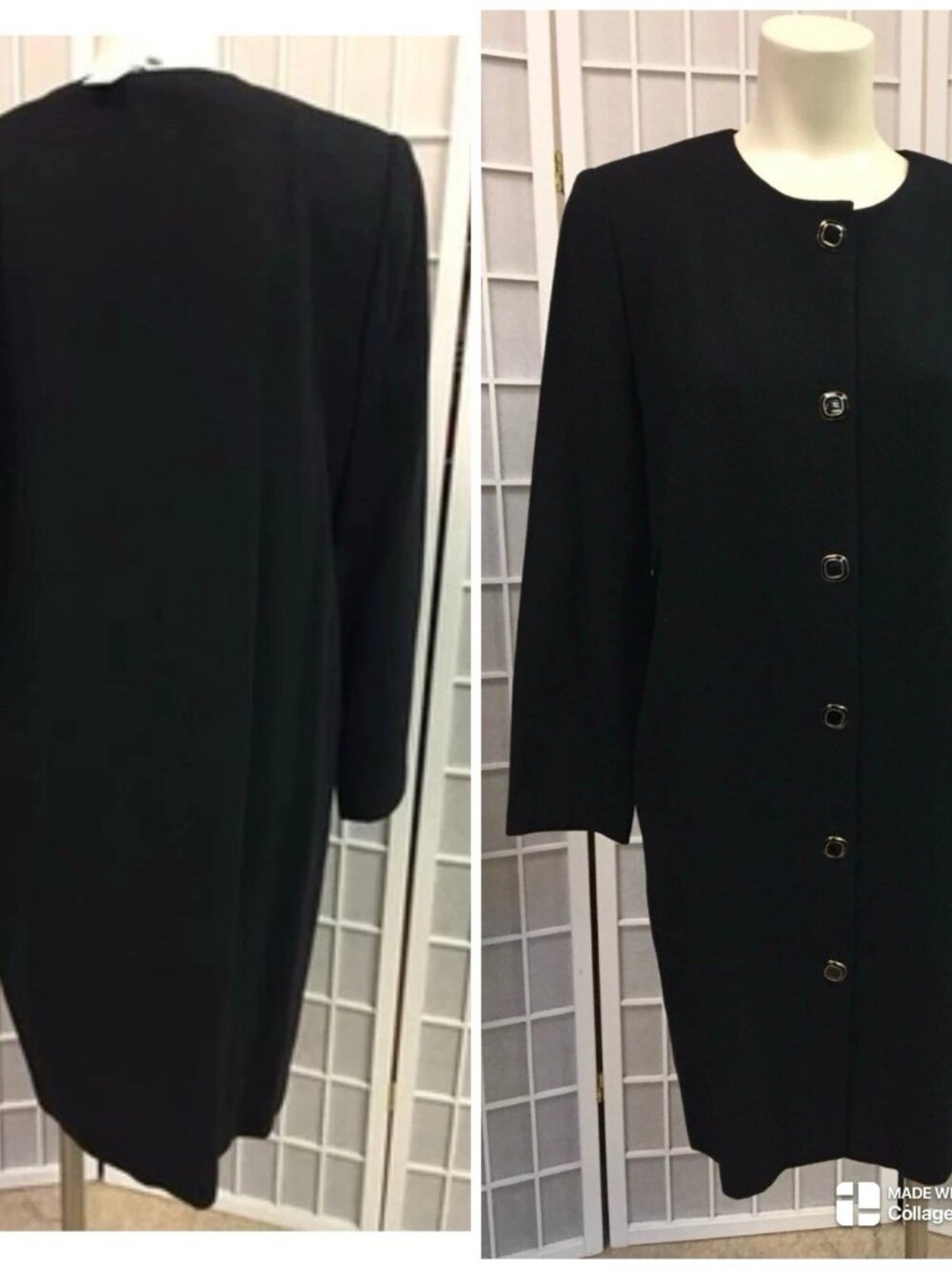 Laura Madrigano,Black Dress Classic,Sz 10,Cotton,Long Sleeve,Buttons,Midi.!
